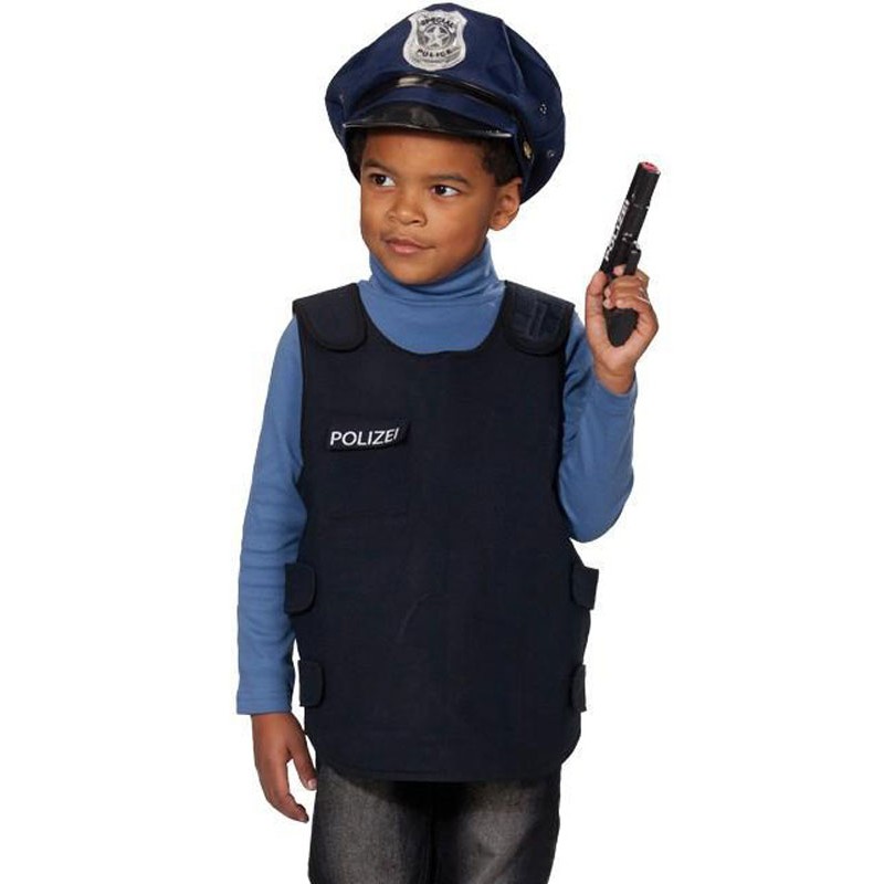 Kinderweste POLICE, Sicherheitsweste Polizei, Spiel-Weste,  Fastnachts-Kostüm-Kinder, schwarze Weste, weiße Schrift, Verkleidung 